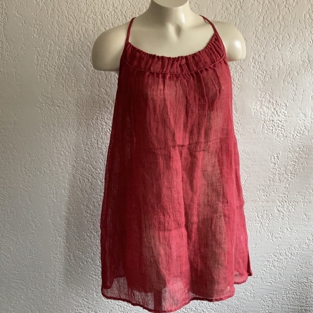 EILEEN FISHER XS linen  gauge sandalwood top NWOT